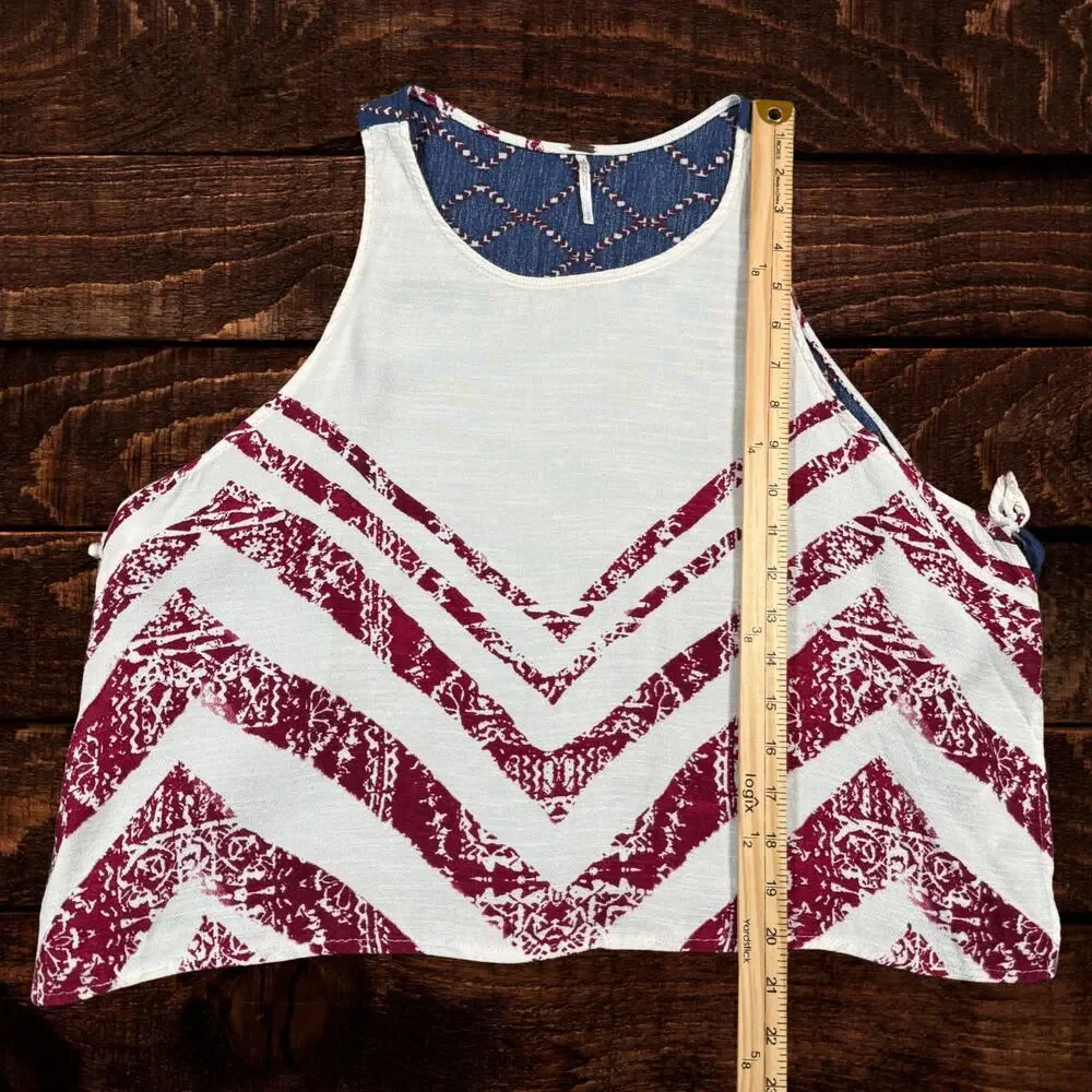 Free People Touch of Love Boho Chevron High-Low Patriotic Tank Top Small